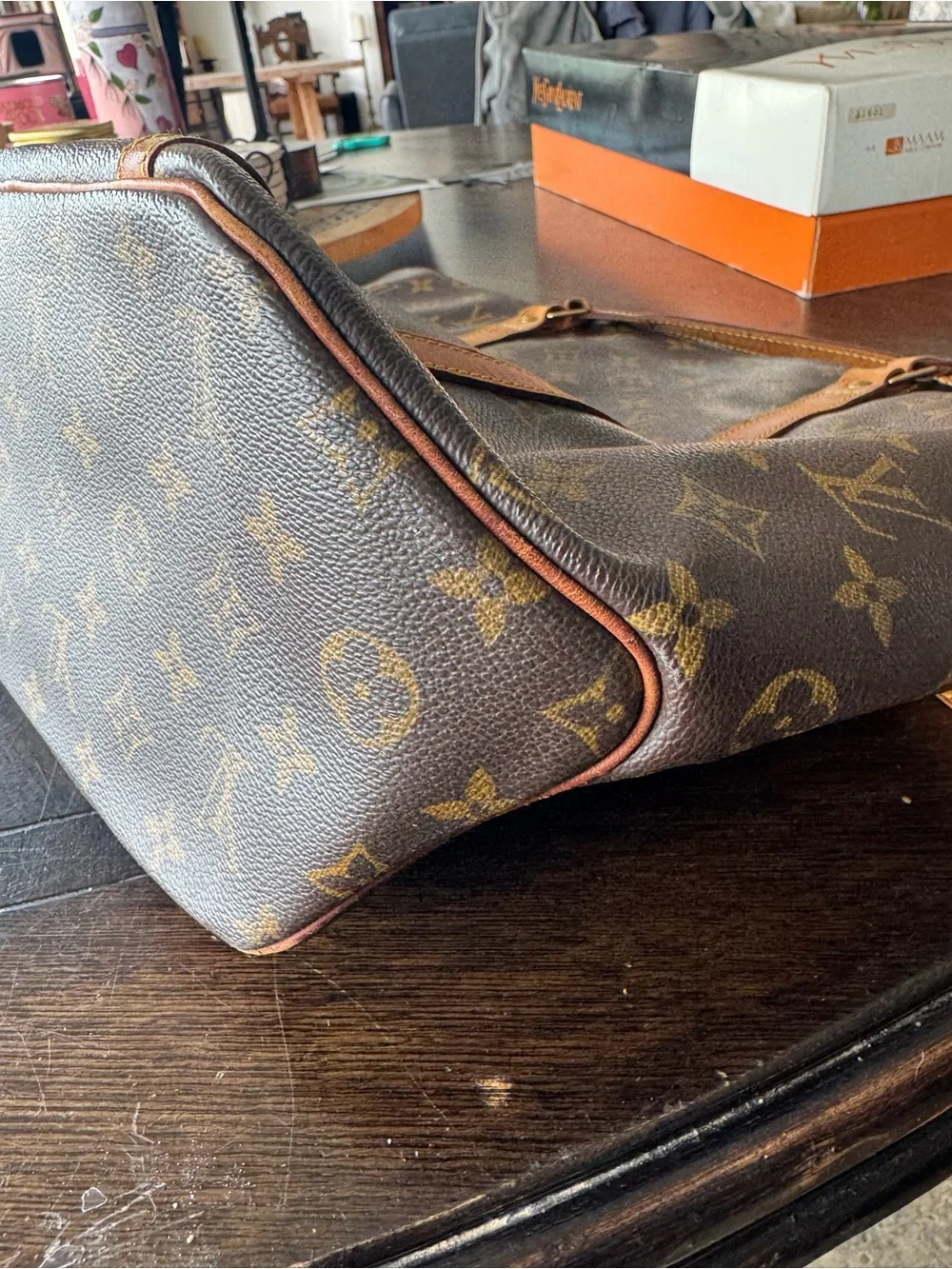 Louis Vuitton Brown Monogram Canvas Tote Bag with vachette straps